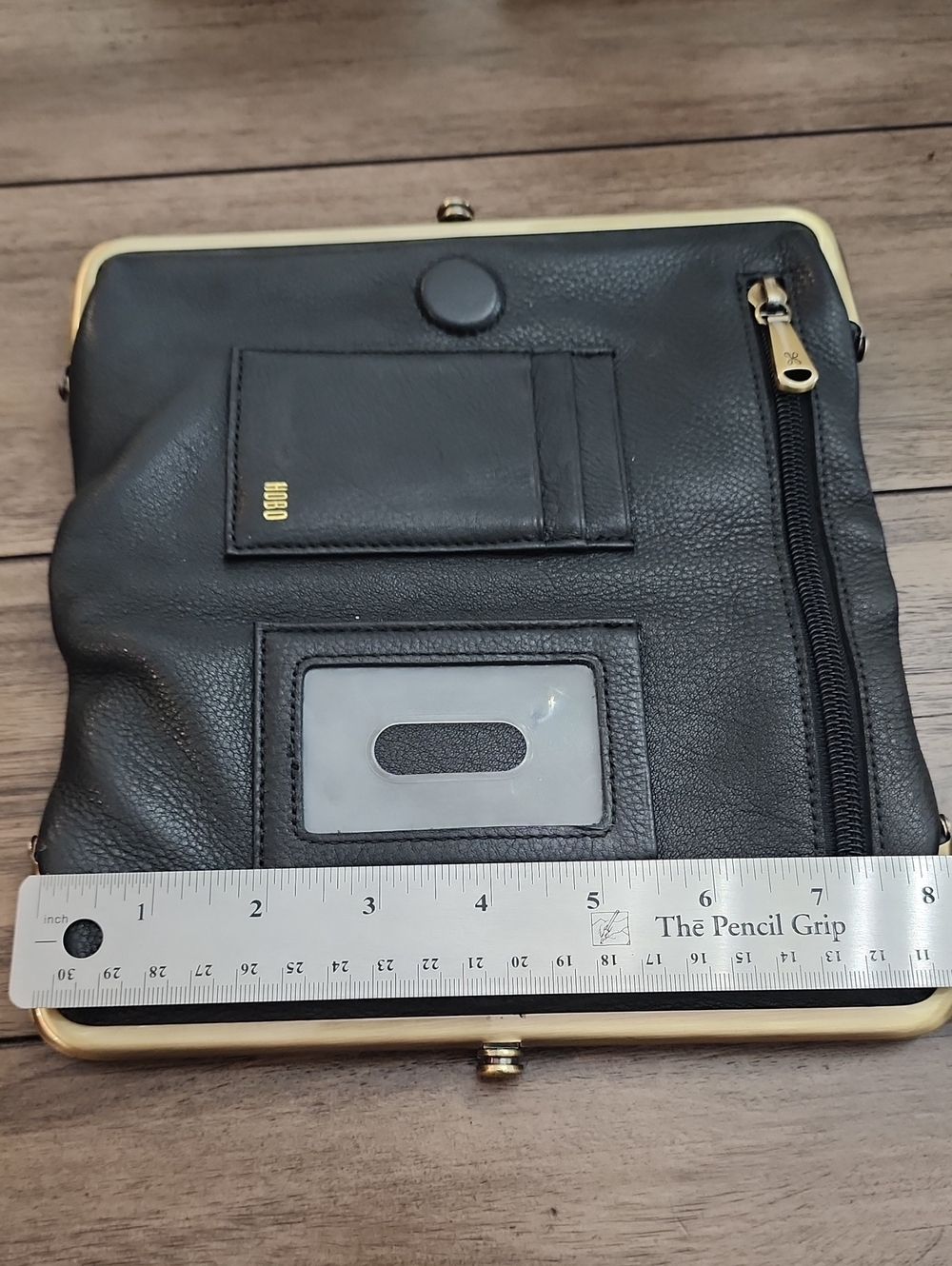 Hobo Classic Black Leather Double-Compartment Clutch with Gold Frame - Picture 7 of 15